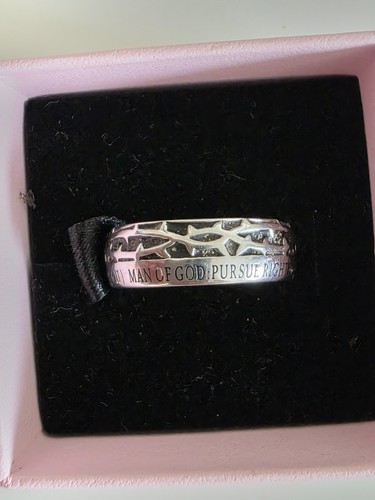 Ring Man of God 1 Timothy 6:11 Mens Crown of Thorns Stainless Steel - Picture 4 of 11