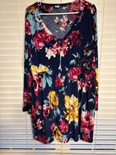 Sew in Love V-Neck Wrinkle-Free Blue Floral Long Sleeve Bloomcore Dress Sz. 2X