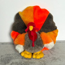Chrisha Playful Plush Turkey Thanksgiving Harvest Decor Vinyl Feet Beak 1988