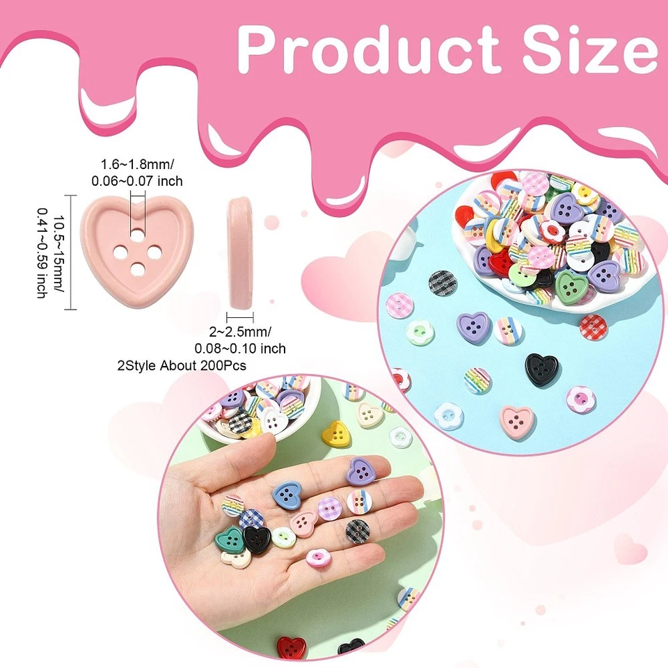 200x Resin Buttons Heart Round 4-Hole 2 Hole Flat Flower Button for Clothes DIY - Image 2 of 4