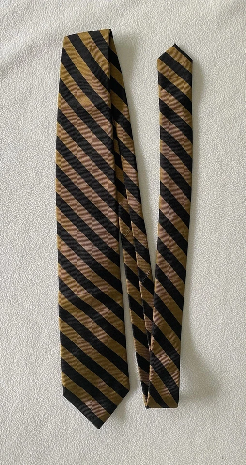 Valentino Necktie 100% Silk Black & Gold Striped Made In Italy - Image 3 of 4