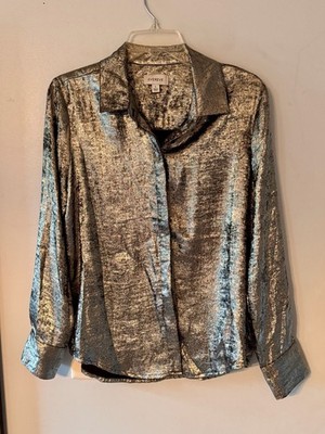 Metallic Futurist Disco Glam Party Blouse Y2K Spacecore Cyber Chic Night Out Top