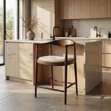 ALUXO® Fern Walnut Frame Breakfast Barstool Oatmeal Bouclé Seat for Bar Kitchen