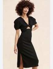 ASTR The Label Puff Sleeve Twist Midi Dress   Black   Small