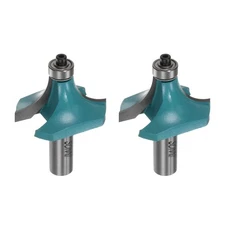 2pcs Roundover Router Bit 1/2 Shank 11/16" Radius Carbide Tip with Bearing Cyan