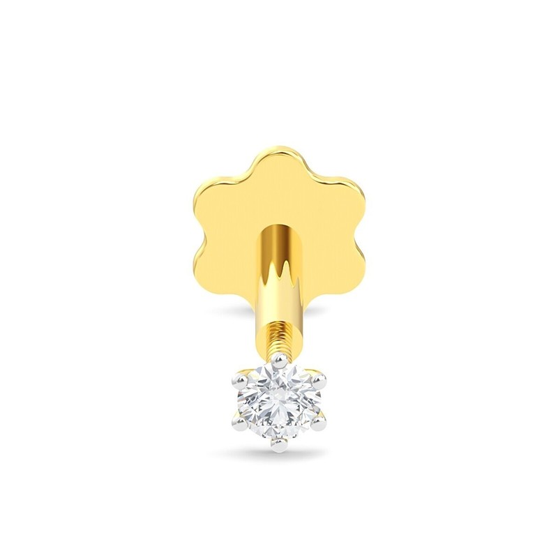3MM Round Natural Diamond 6-Prong Nose pin For Daughter 14k Yellow Gold #360