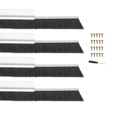 Door Brush Sweeps 1.18" x 39.37" 4 Sets Door Bottom Sweep Silver/Black