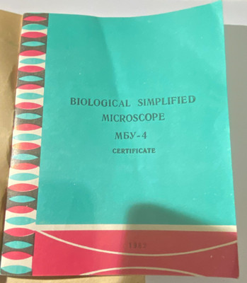 Russian Biological Simplified Microscope MBU-4 - 1982 2 MANUALS CERTIFICATES