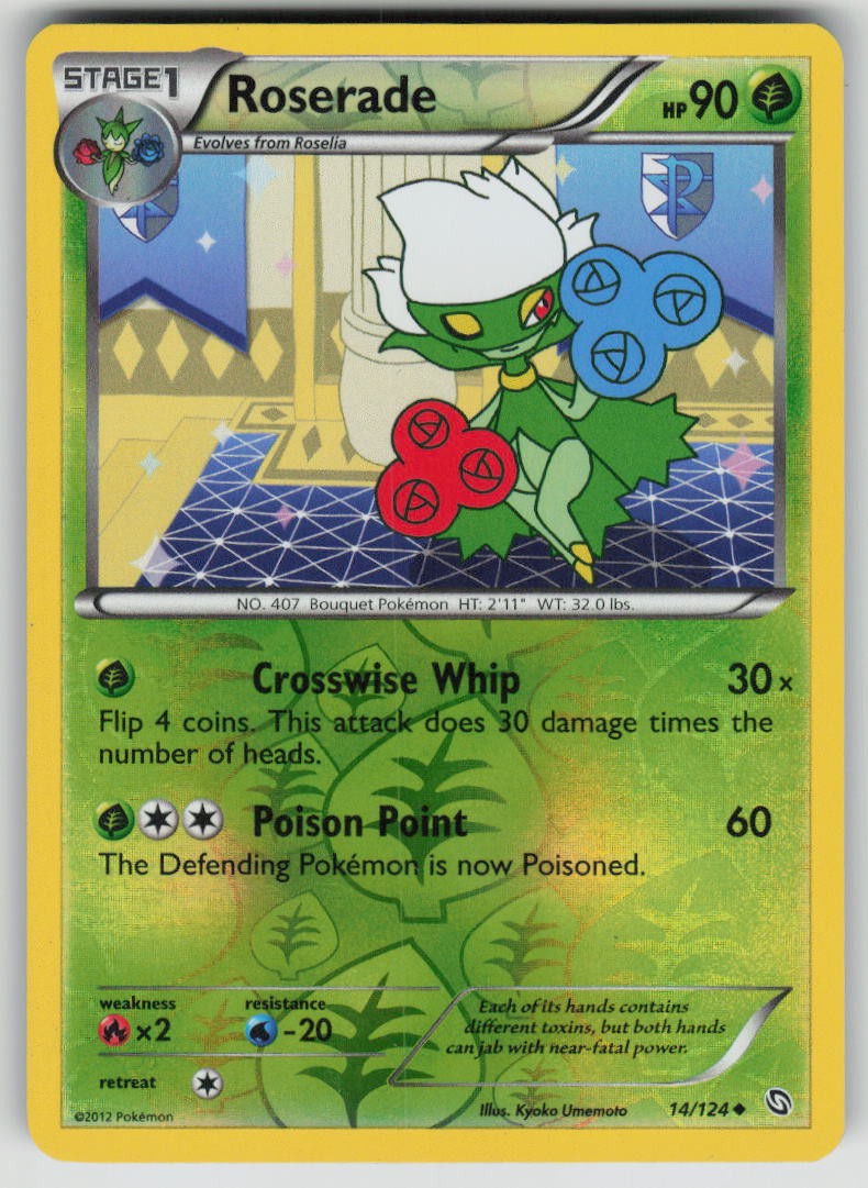 Roserade 14/124 Uncommon Dragons Exalted Pokemon Reverse Holo Lightly Played