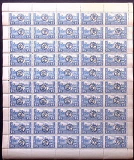 HUNGARY: 1919 Full 10 x 5 Sheet 25Fi Blue Romanian Occupation Overprints