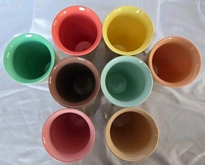 VTG Raffia Mid Century Burlap Plastic Multicolor 12oz Tumbler Lot Of 8. SKU02