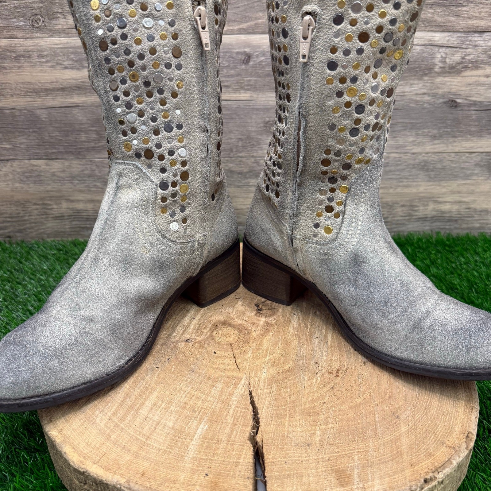 Diba True Women - Size 8.5 - Gray Studded Tall Suede Boots Style What To Do