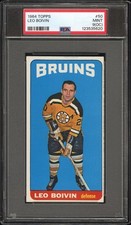 1964 TOPPS HOCKEY CARD #50 LEO BOIVIN, PSA 9(OC) MINT (BOSTON BRUINS) HOF