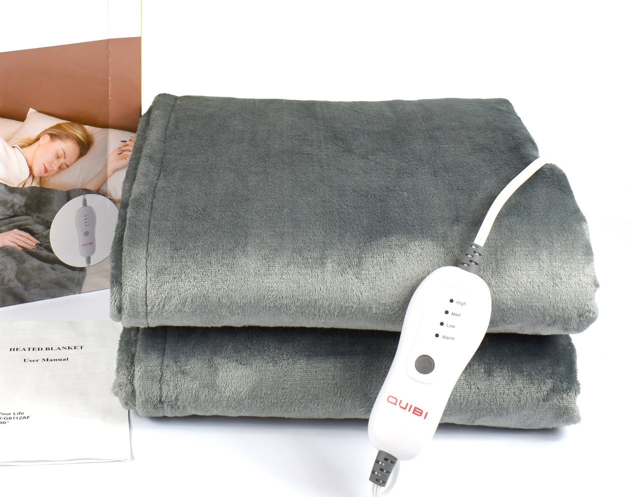 QUIBI Soft Flannel 4 Heat Levels Electric Heated Blanket Siz