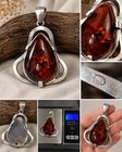 Grand pendentif en argent & ambre véritable – pièce unique – 19,8 g