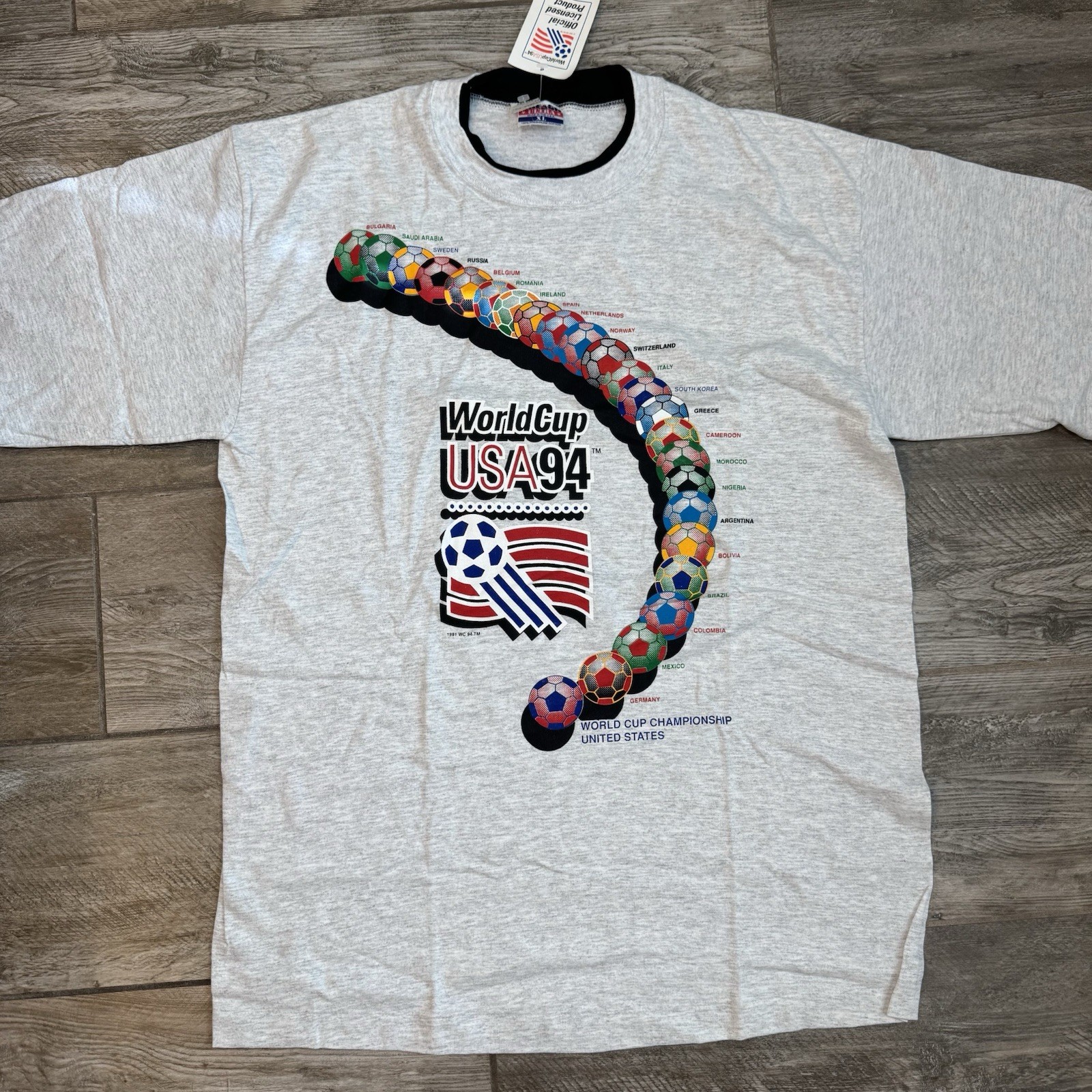 NOS 1994 World Cup USA T-Shirt XL Vintage Soccer Tee USA 94 Single Stitch Ringer