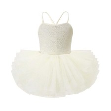 Girls Sparkly Sequin Ballet Leotards Tutu Dress Dance Ballerina Outfits Beige...