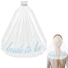 Wedding Hair Bow Veil Blue Embroidery Bridal Veil Hair Clip Bachelorette Hair...