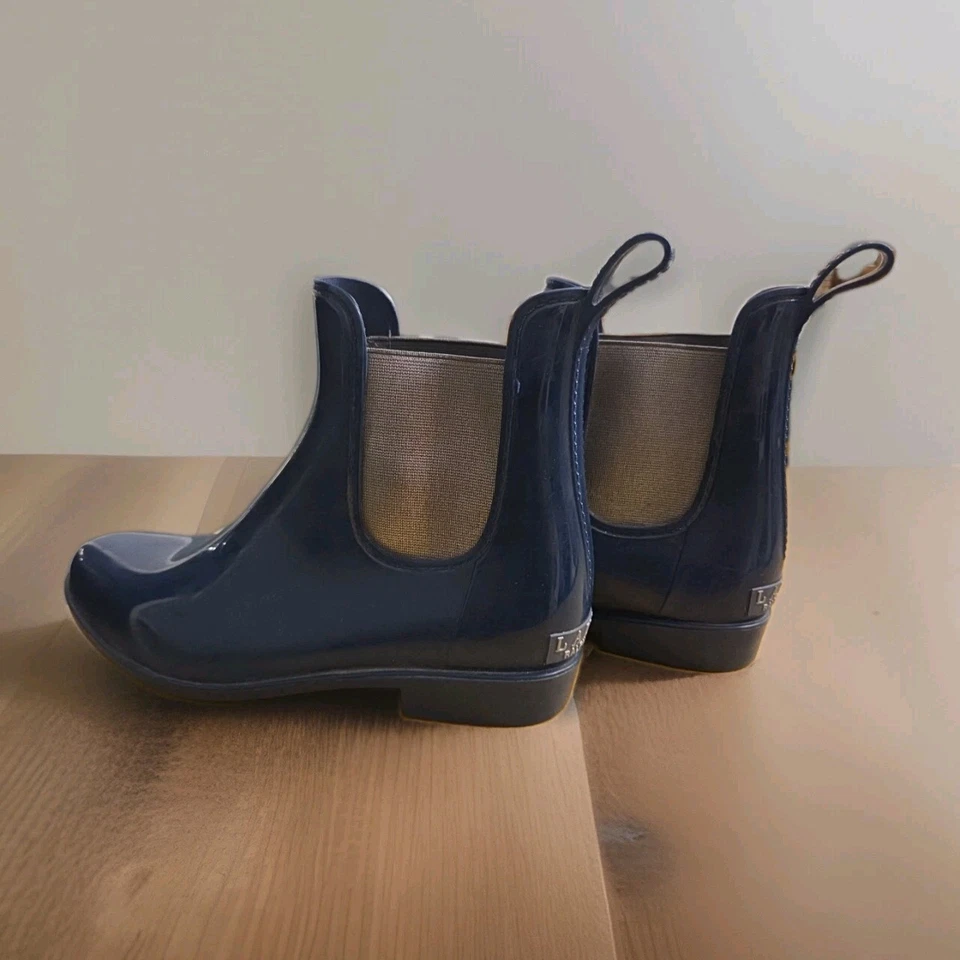 Ralph Lauren Azul Metálico Elástico Resistente al Agua Lluvia Pull on Botines 9 Foto 3 de 4