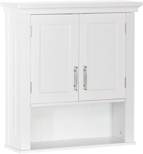 Sleek White Two-Door Bathroom and Laundry Cabinet with Open Shelf - Wall Mount - Picture 3 of 11