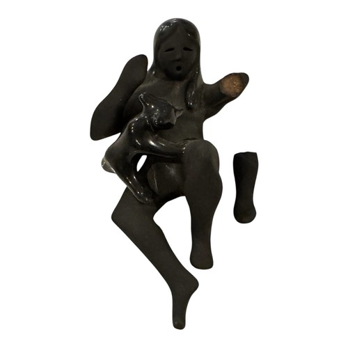 Vintage Native American Blackware Pottery Woman & Bear Figurine (Signed) - Picture 3 of 16