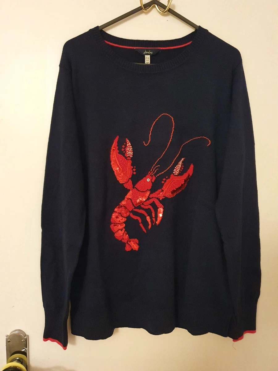 Joules Miranda Knitted Intarsia Crew Neck Jumper Sequin Lobster