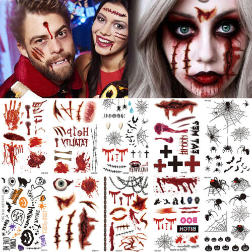 Bloody Halloween Waterproof Fake Scars Water Transfer Tattoo Sticker Temporary  - Picture 1 of 30