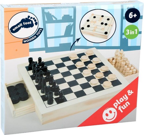 Spiele-Set Schach, Dame & Mühle, Holz, Holzkiste mit Schubladen, Holzkasten - Bild 6 von 7