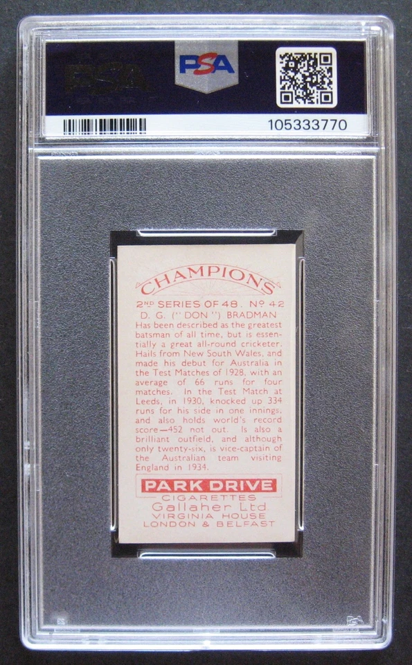 Gallaher CHAMPIONS 2nd Series 1935 #42 Don Bradman Australia Cricket PSA 6 EX-MT - Image 2 of 2