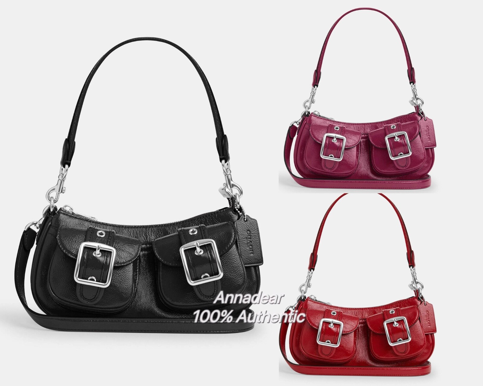 NWT Coach Ashton Baguette Bag in Shiny Patent Leather CV943