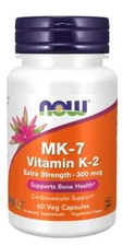 NOW Foods Vitamin MK-7 K-2 Extra Strength 300 mcg 60 Veg Capsules 04/27EXP