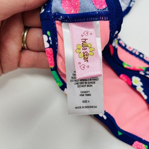 Hula Star Youth Girls Size 6 Floral Printed Ruffle Swim Suit Bikini Top Blue 078 - Picture 5 of 6