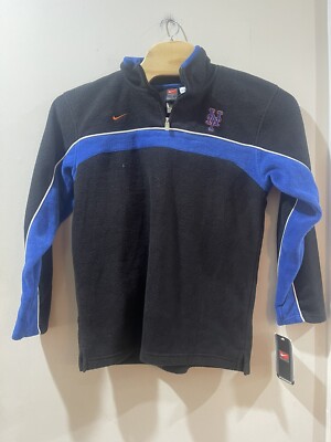 Nike Team MLB New York Mets Boys Sz 20 1/4 Zip Fleece Blue Black