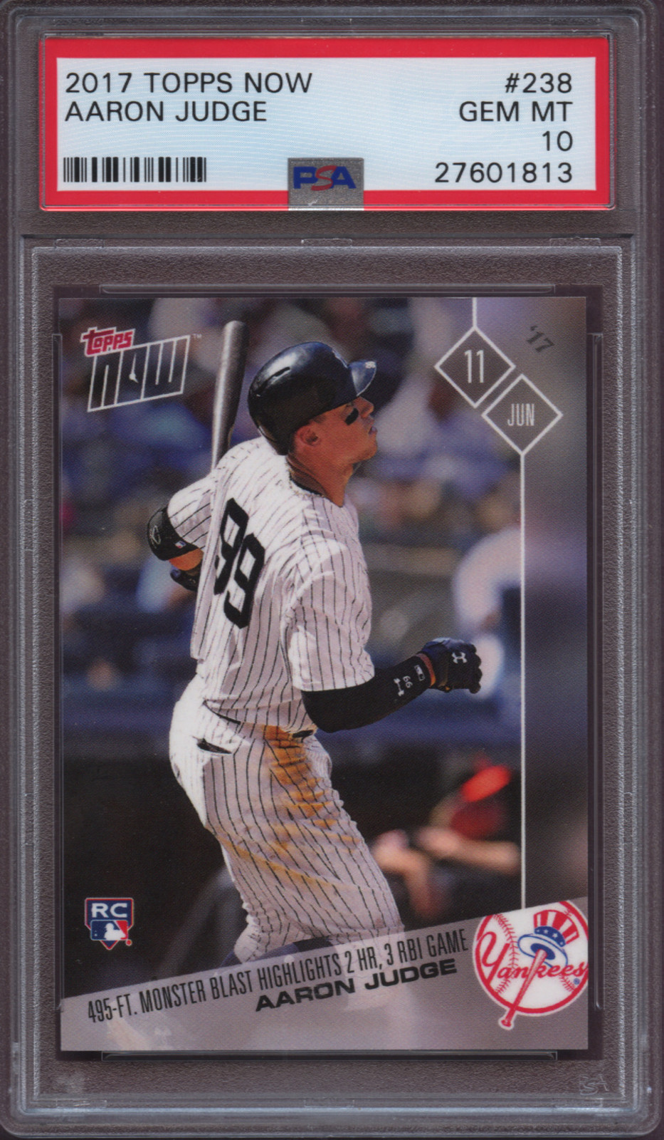 2017 Topps Now 238 Aaron Judge PSA 10 Gem Mint RC Blasts 495 FT Home Run