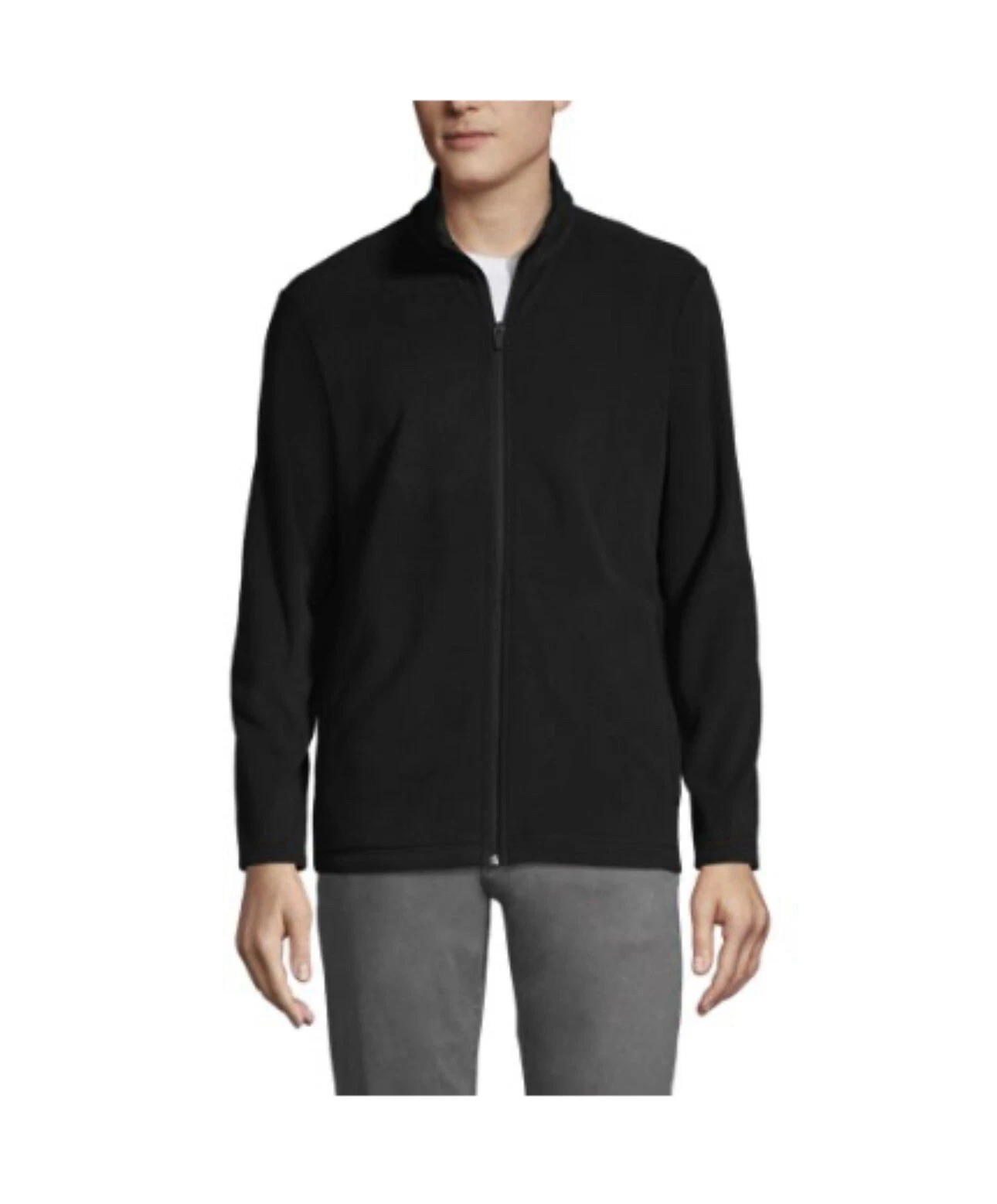 Lands' End Men’s Full Zip Front Fleece Jacket-Black-Thermacheck 100-2X