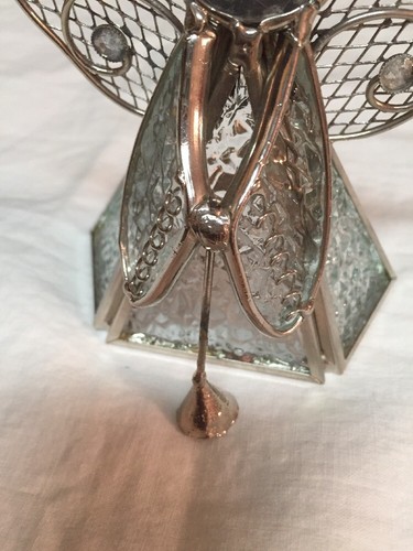 Textured Glass & Metal Christmas Angel with Harp Votive Candle Holder 4" tall - Picture 4 of 8