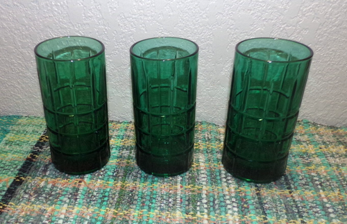 Anchor Hocking Emerald Green Tartan 16oz Drinking Glass 6” Tumblers Set 3