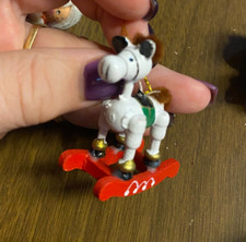 Vintage 1980's Mini Wooden Rocking Horse Christmas Ornament Taiwan 2"