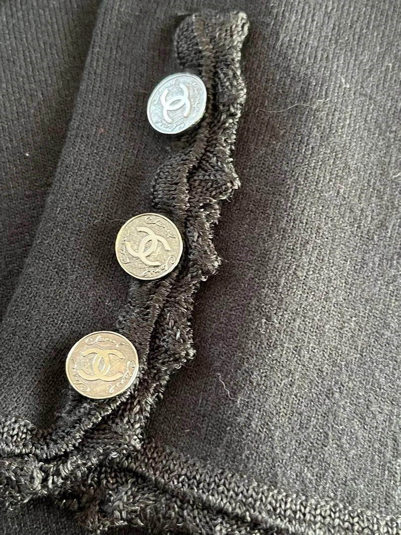 Chanel Giacca Cardigan Bottone Coco Nero Rayon Taglia 40 Donna