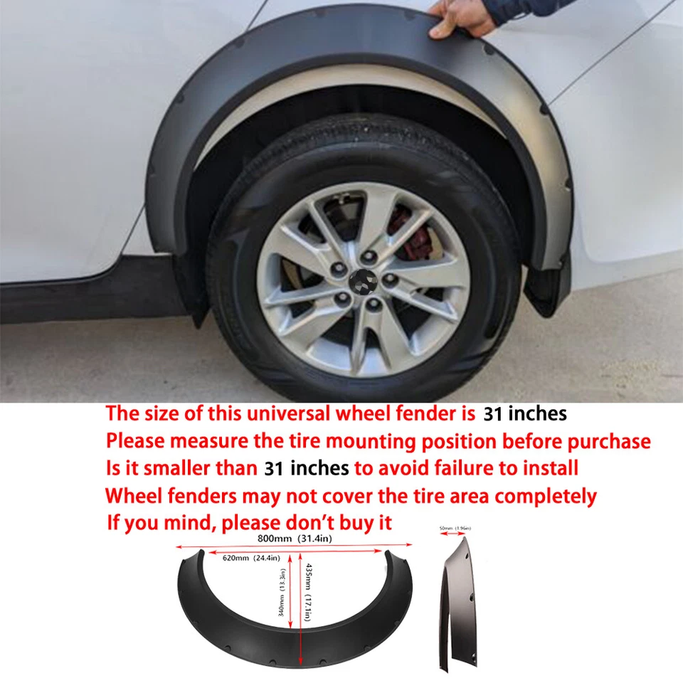 4X 31" For Volkswagen Jetta Universal Fender Flares Wheel Arches Wide Body Kit - Image 3 of 4