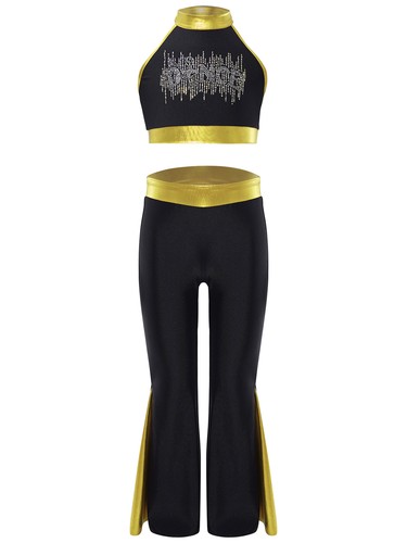 Kids Girls Stage Performance Costume High Waist Dancewear Sleeveless Shiny Jazz - Picture 25 of 54