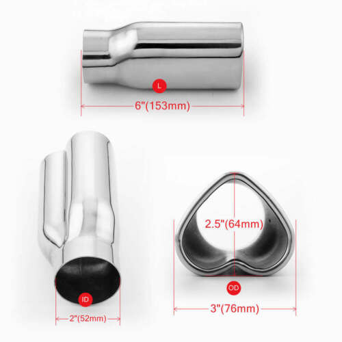 2" Inlet Heart Shaped Out Exhaust Tip 304 Stainless Steel Rolled Edge - Bild 5 von 5