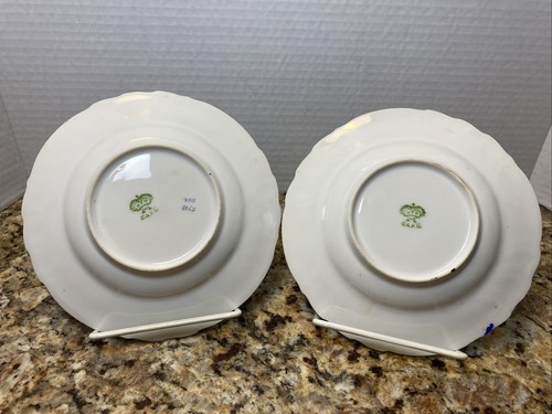 (2) Charles Ahrenfeldt Crown Saxe Hand Painted Floral Dessert Bowls Blue Rim - Picture 4 of 8