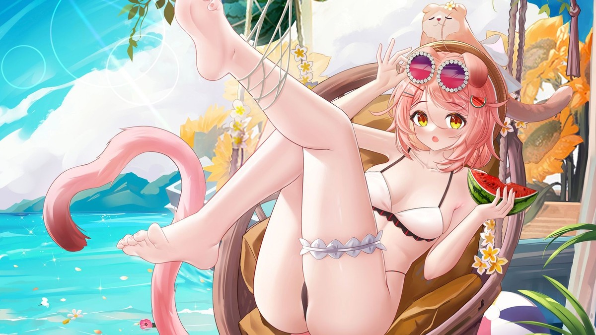 Anime girls bikini swimwear feet foot sole looking Playmat Gaming