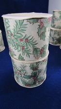 4 rolls of fabric Christmas ribbon on spools. Holly and Evergreen print. 2 1/2