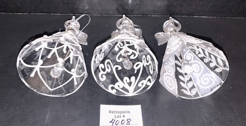 3 Spun Glass Angel Bell Christmas Ornaments Silver Tone - Picture 12 of 15