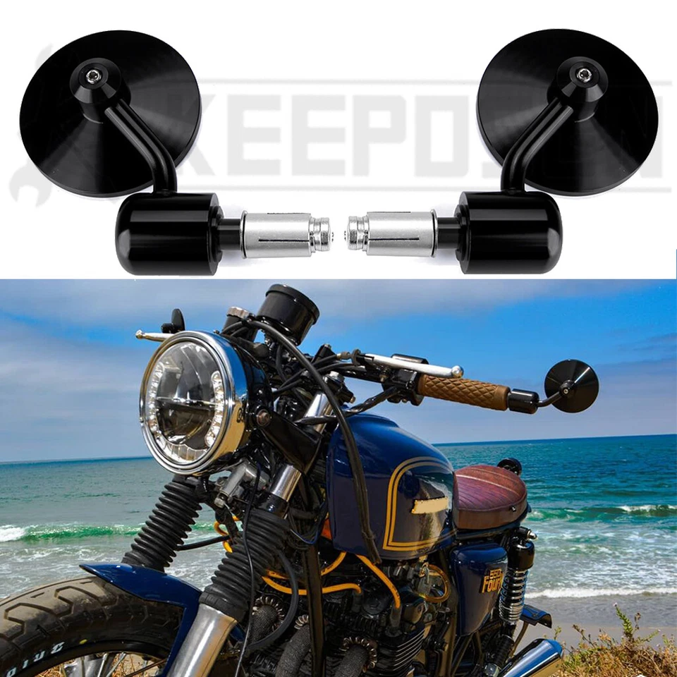 Espejos retrovisores de extremo de barra redondos CNC negros de 7/8" personalizados para Honda Suzuki Yamaha Kawasaki A+ Foto 2 de 4
