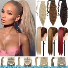 100 Thick Ponytail Clip In as Real Human Hair Extensions Wrap on Fake Pony Tail