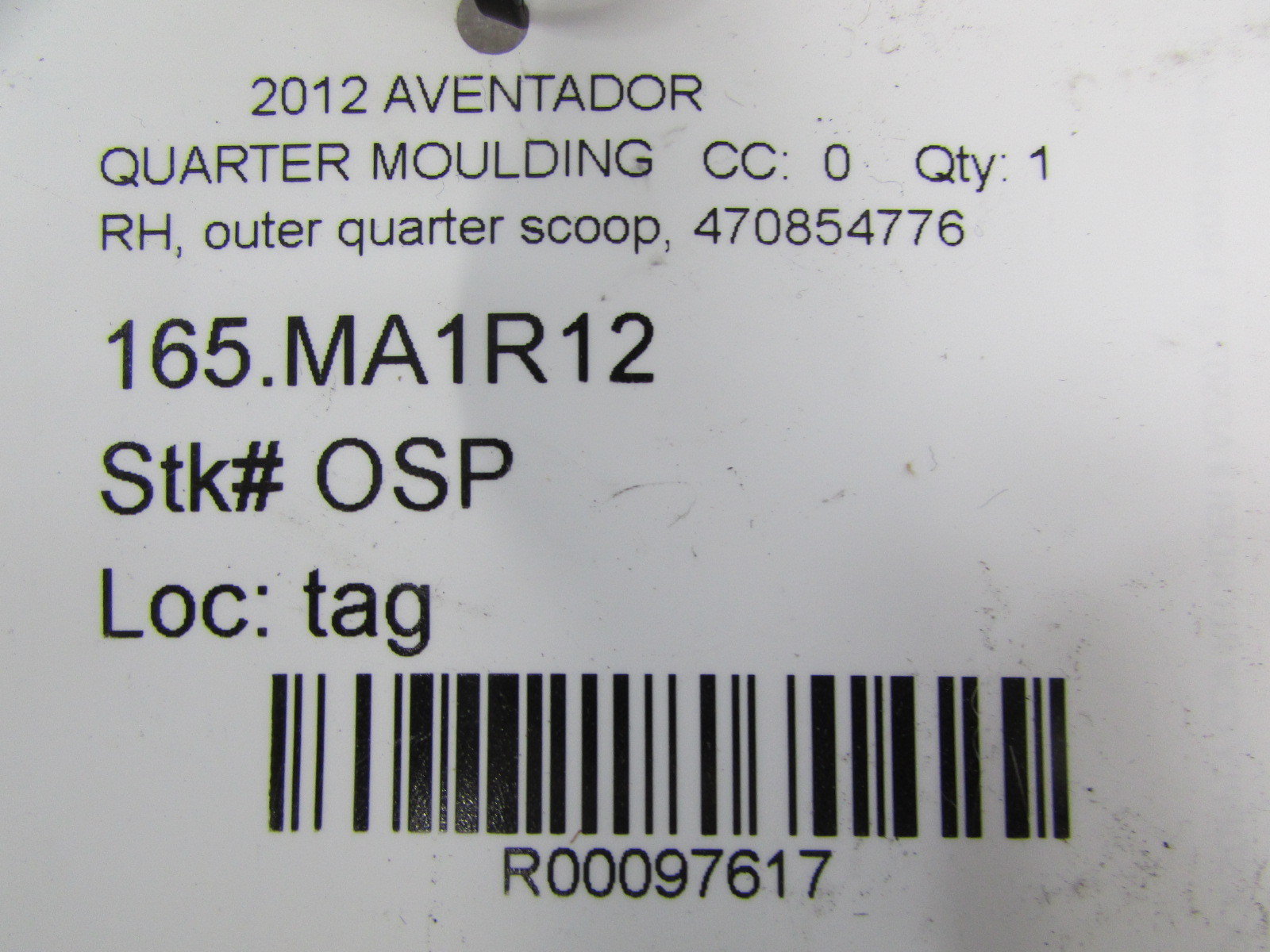 Lamborghini Aventador, RH, Right Outer Quarter Scoop, Used, P/N 470854776
