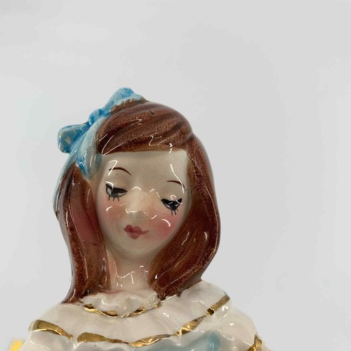 Vintage Ceramic 1960s Figurine Auburn Haired Girl with Cat Gold Accents - Picture 9 of 11